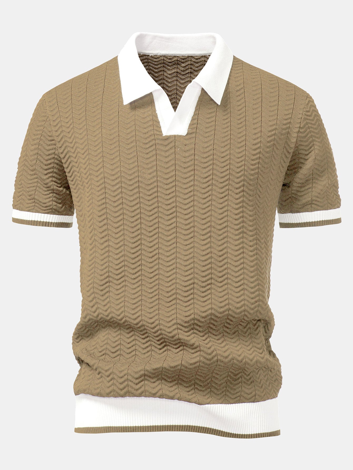 Men's V-Neck Polo Textured Contrast