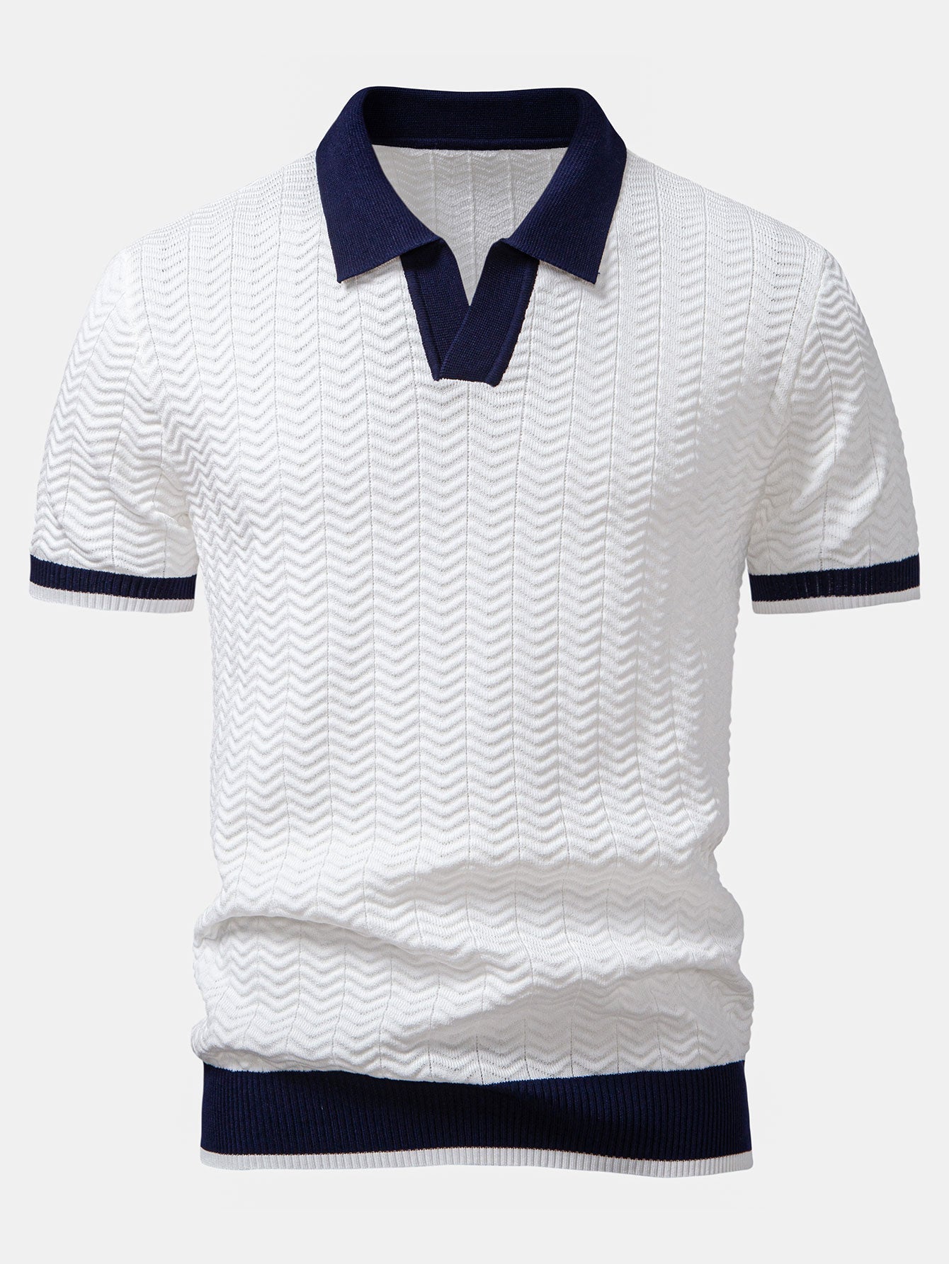 Men's V-Neck Polo Textured Contrast