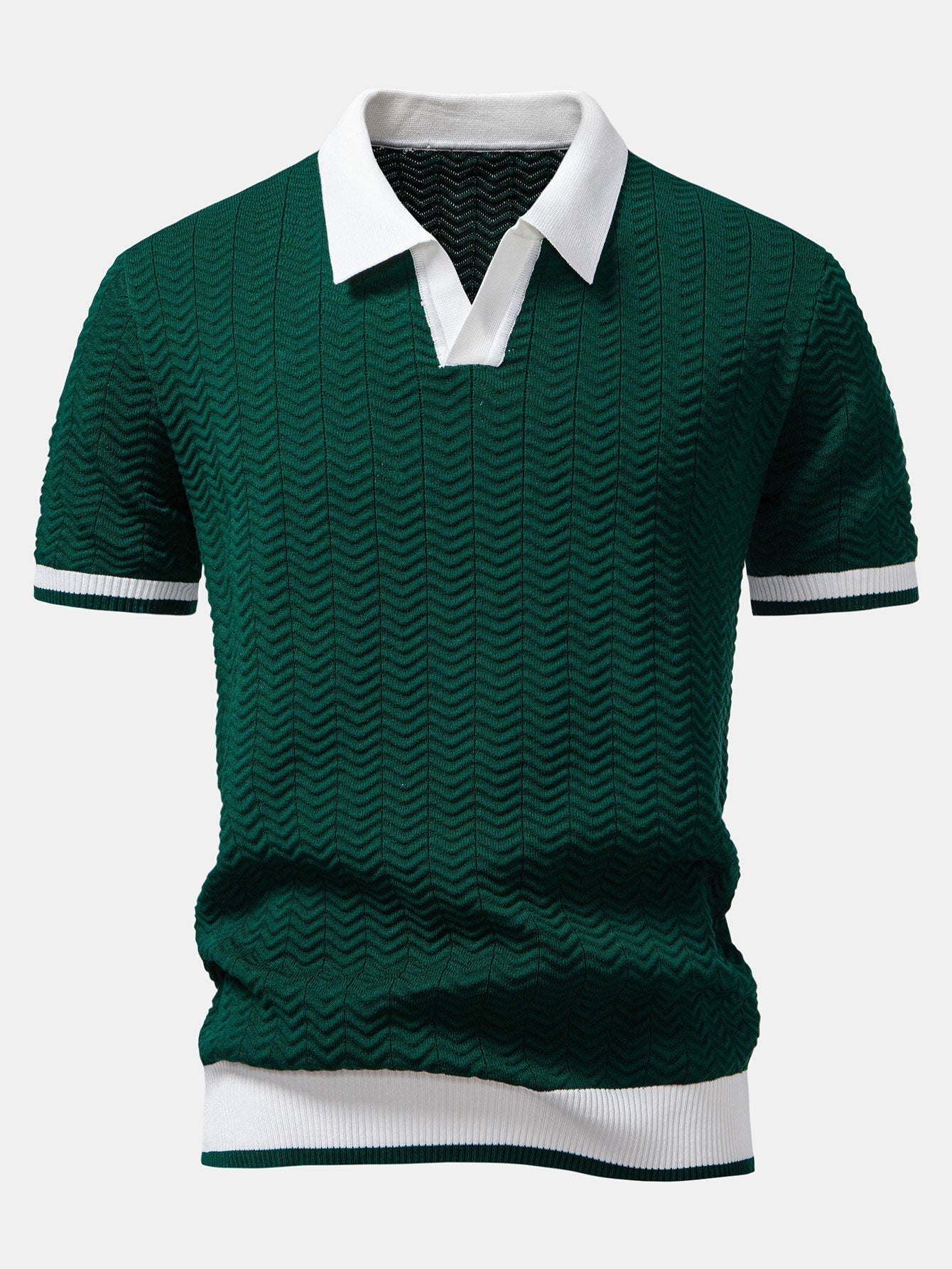 Men's V-Neck Polo Textured Contrast