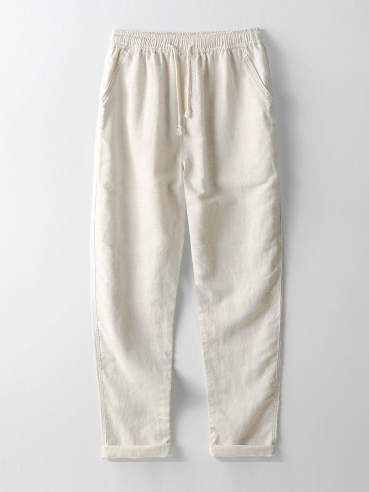 Men's Crochet V-Neck Polo & Straight Linen Pants Set