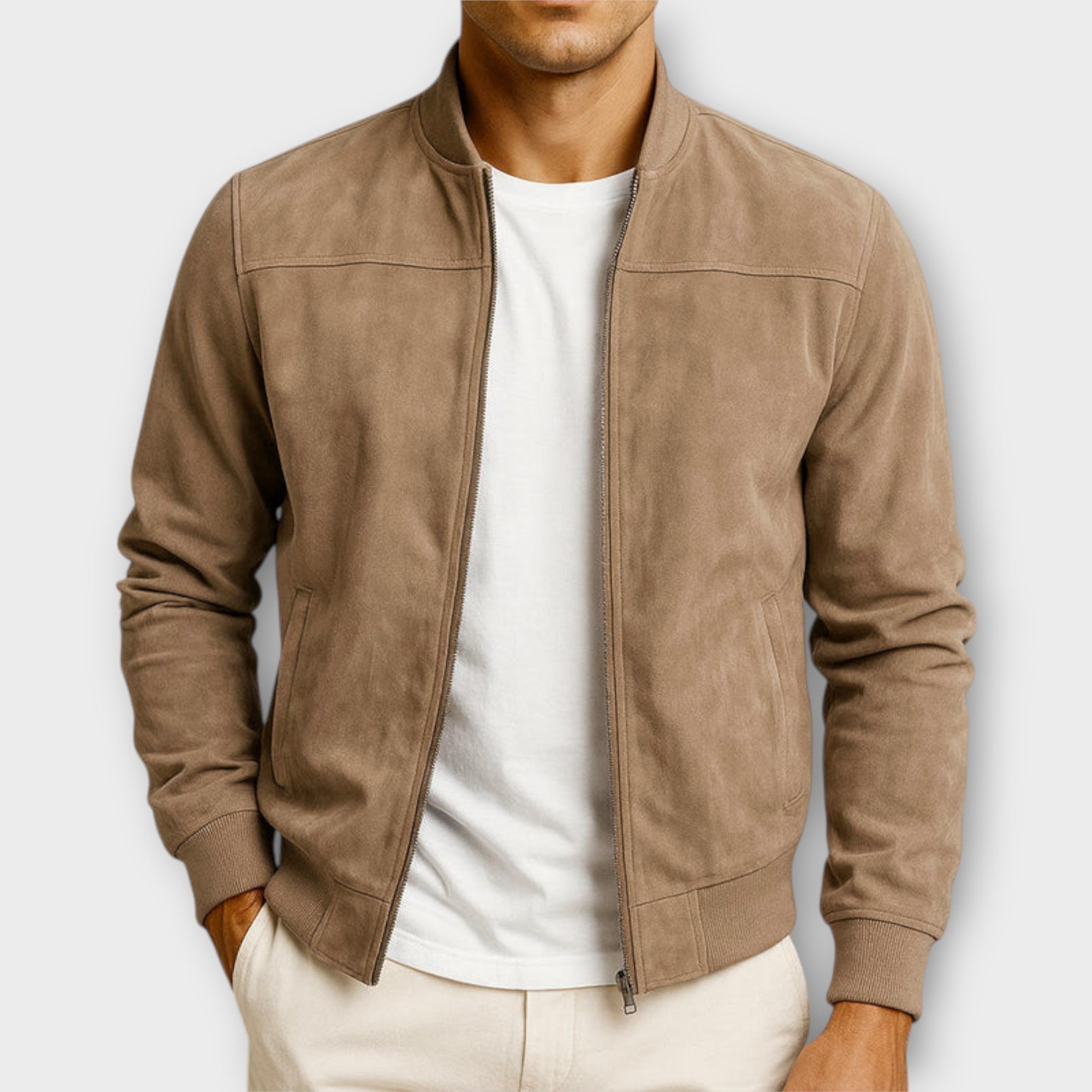 Men's Leather Suede Bomber Jacket