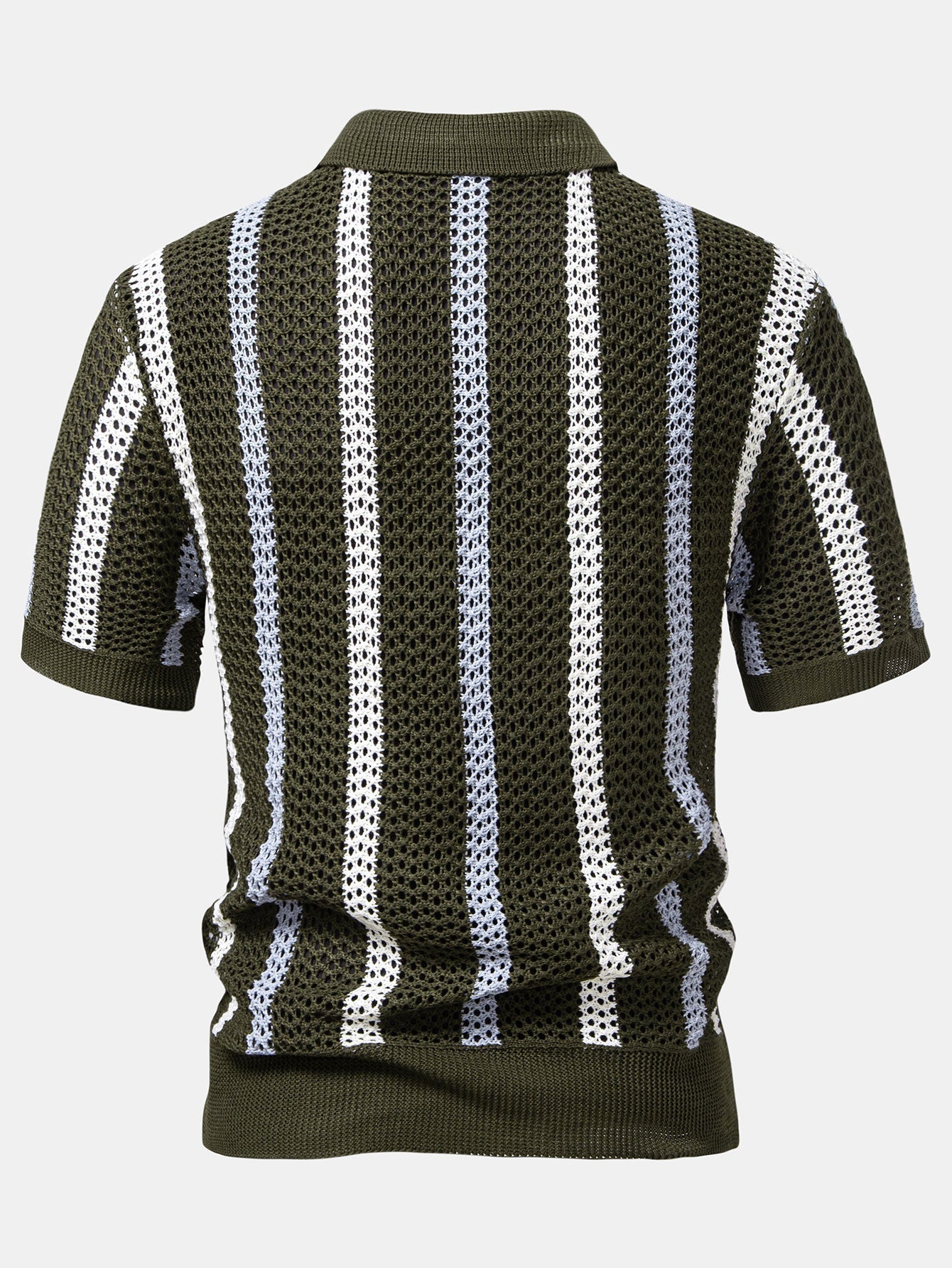 Men's Striped Crochet V-Neck Polo