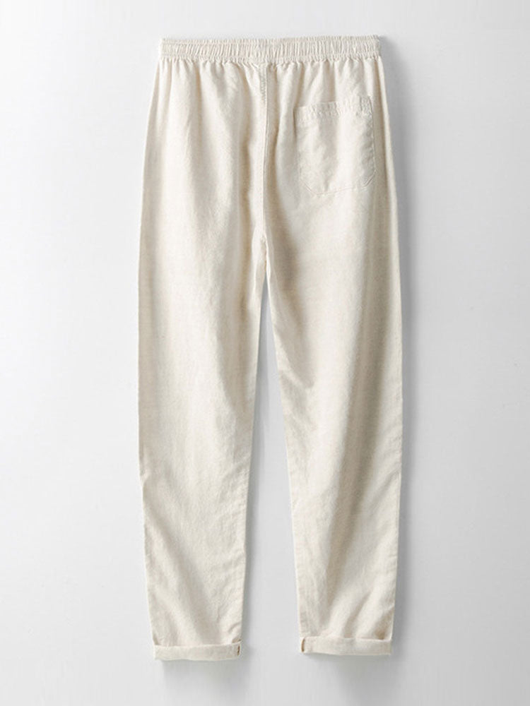 Men's Crochet V-Neck Polo & Straight Linen Pants Set