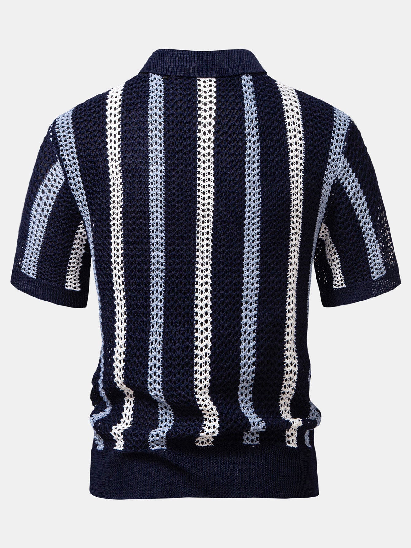 Men's Striped Crochet V-Neck Polo