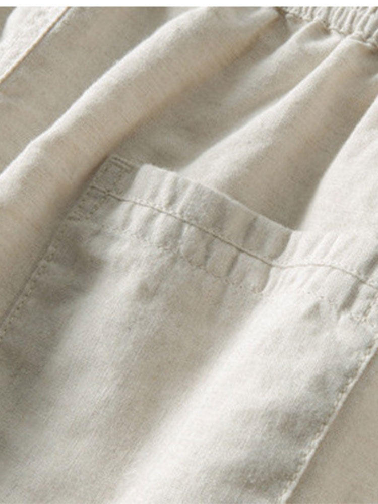 Men's Crochet V-Neck Polo & Straight Linen Pants Set