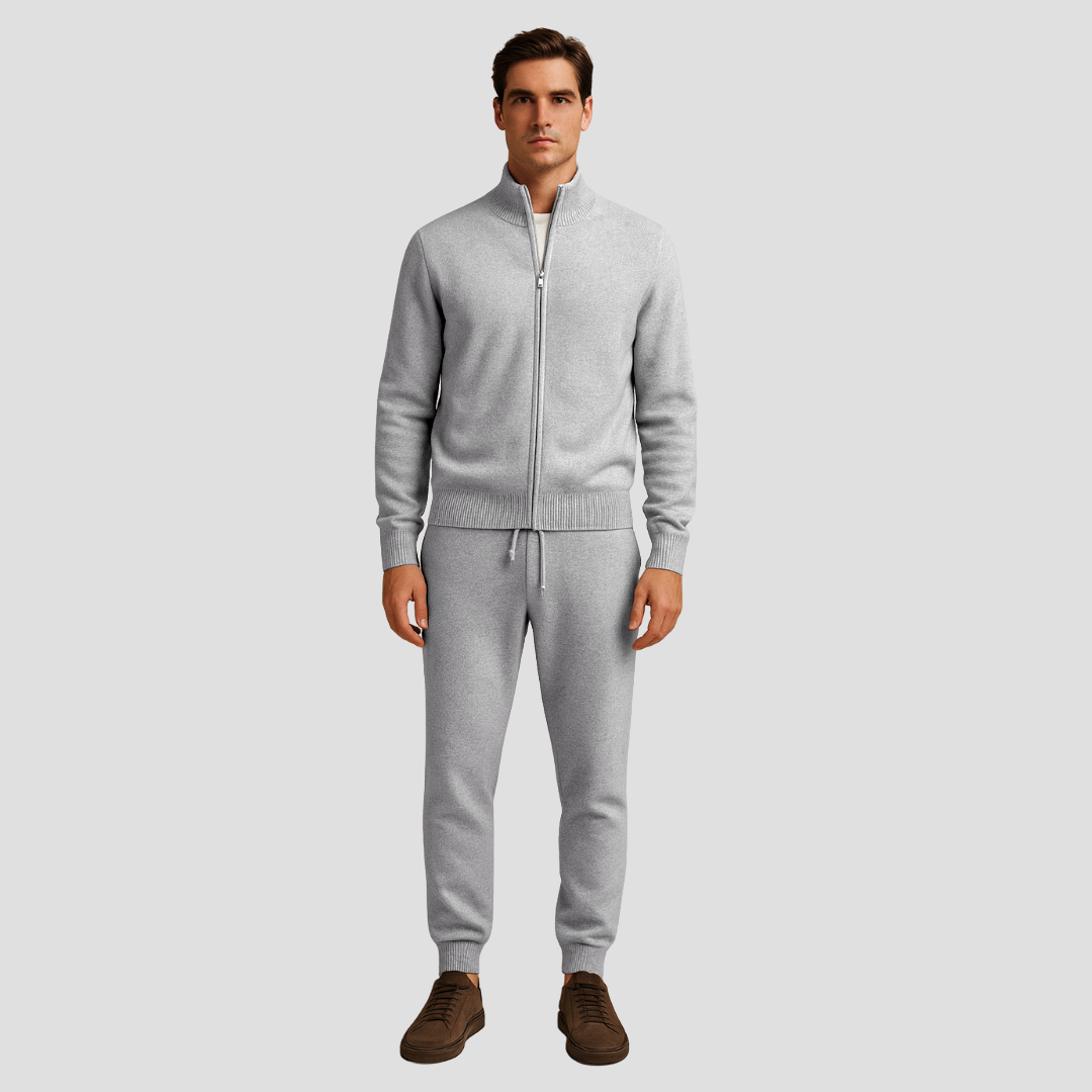 Men's Casual Set Merino Wool Zipper Jacket and Pants