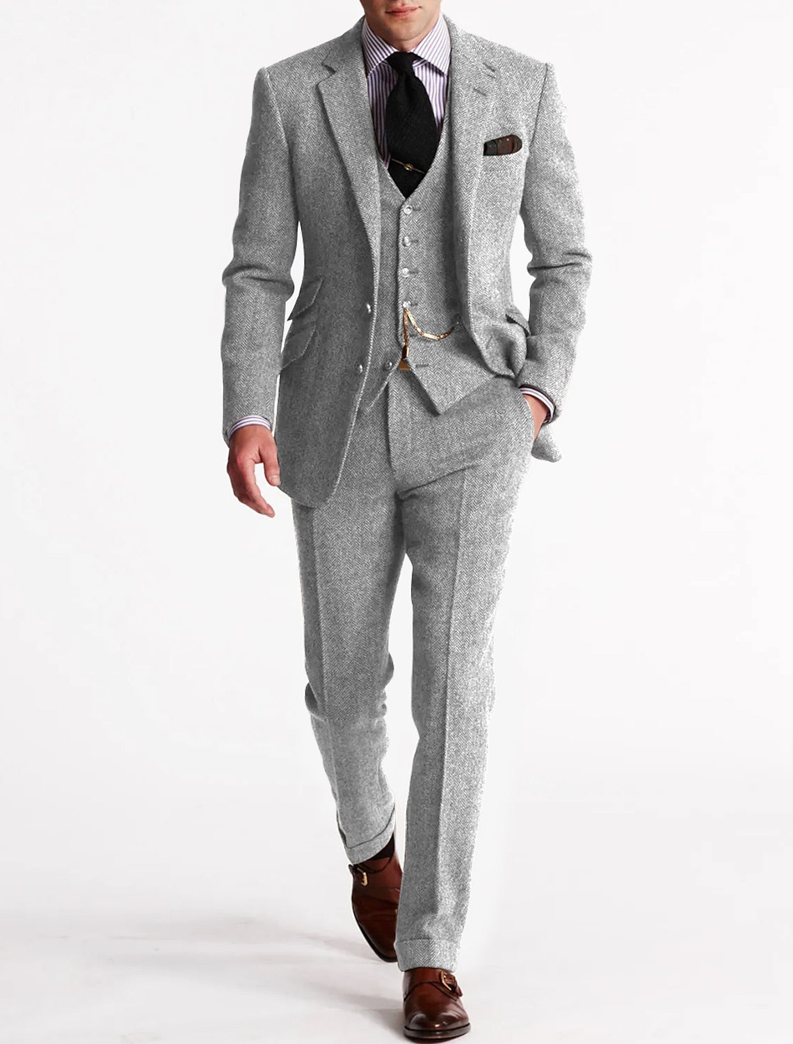 Men's 3-Piece Tuxedo - Classic Tweed Tailored Suit