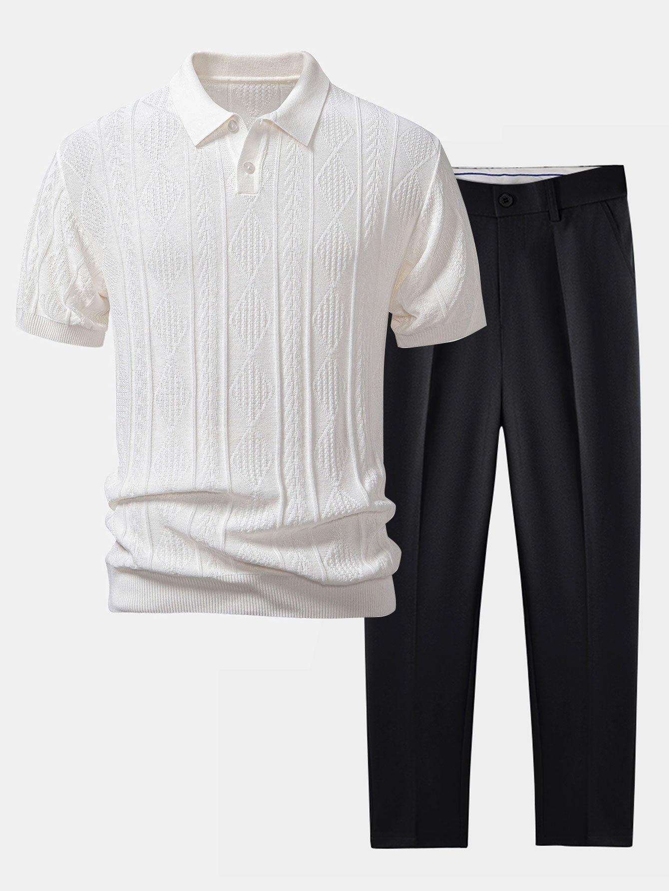 Men's Geometric Jacquard Polo & Slim Pants Set