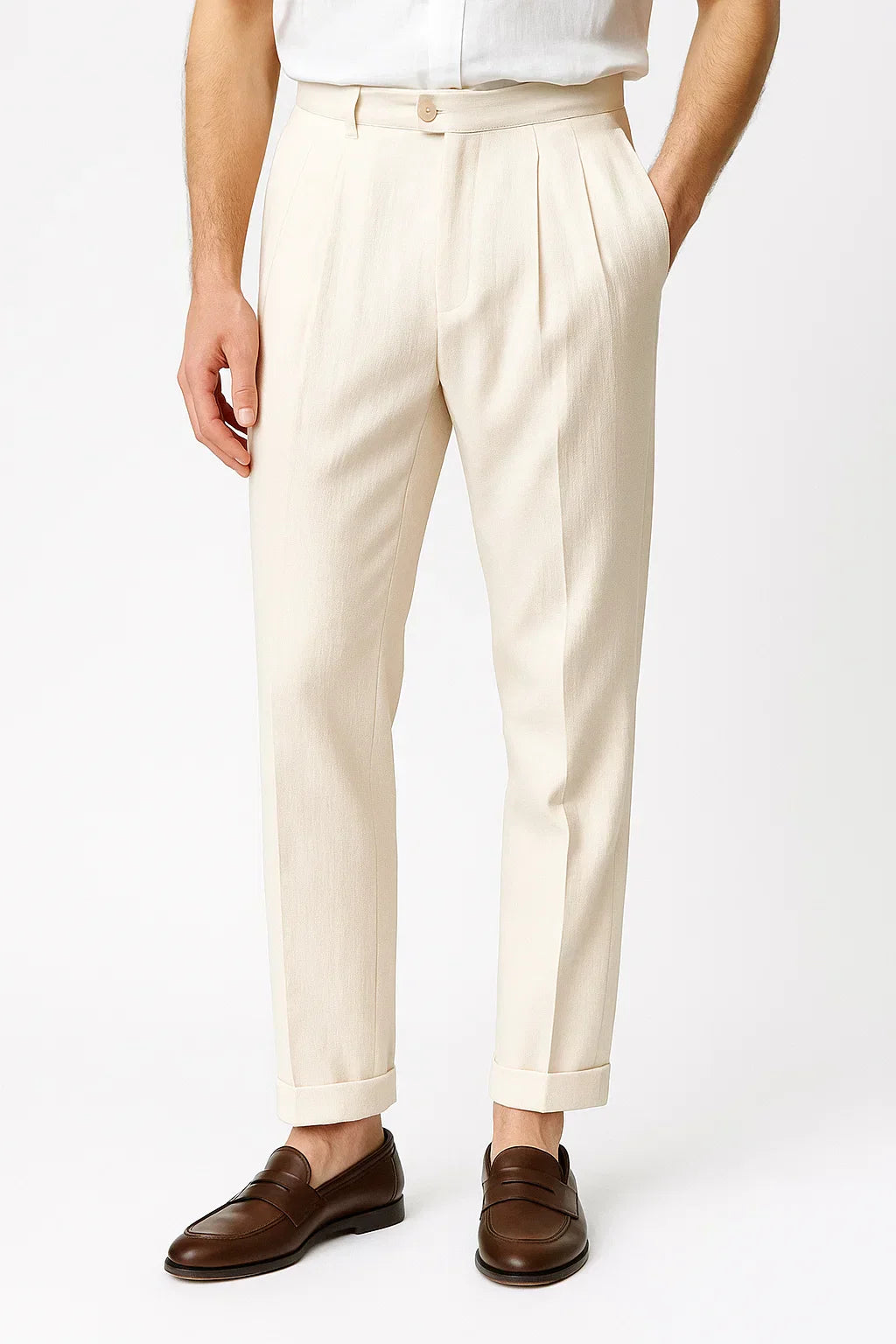 Men's Trousers Modern Fit Cotton Elegant With Folds