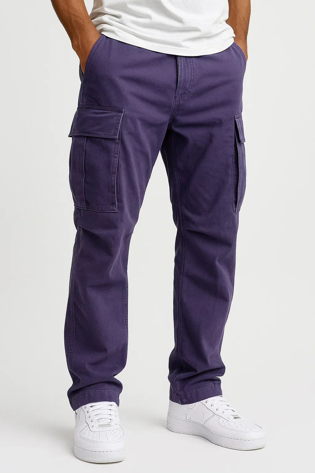 Men's Overalls Cotton Loose Fit Tactical Pants With Elastic Waist