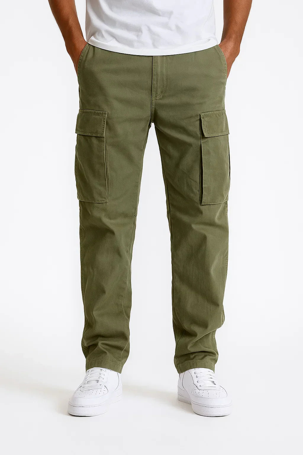 Men's Overalls Cotton Loose Fit Tactical Pants With Elastic Waist
