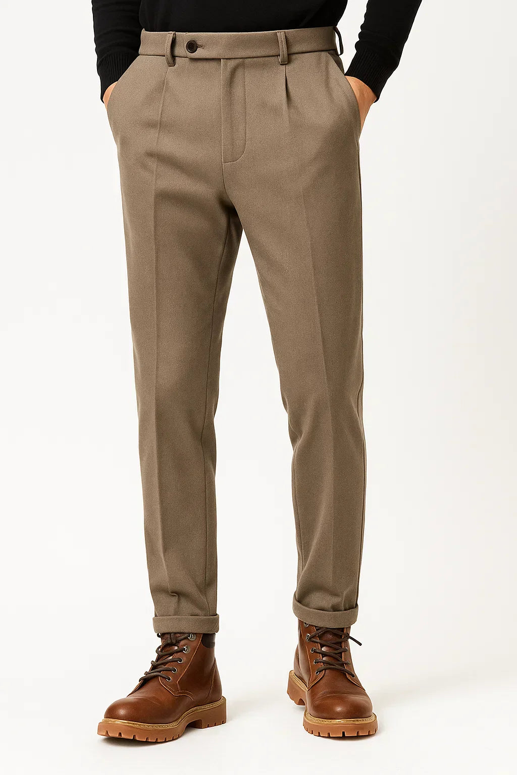 Men's Trousers Wool Blend Structured Fit Slim Tapered Leg