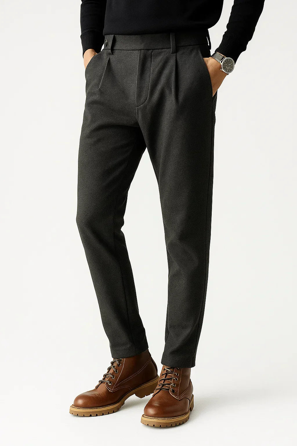 Men's Trousers Wool Blend Structured Fit Slim Tapered Leg