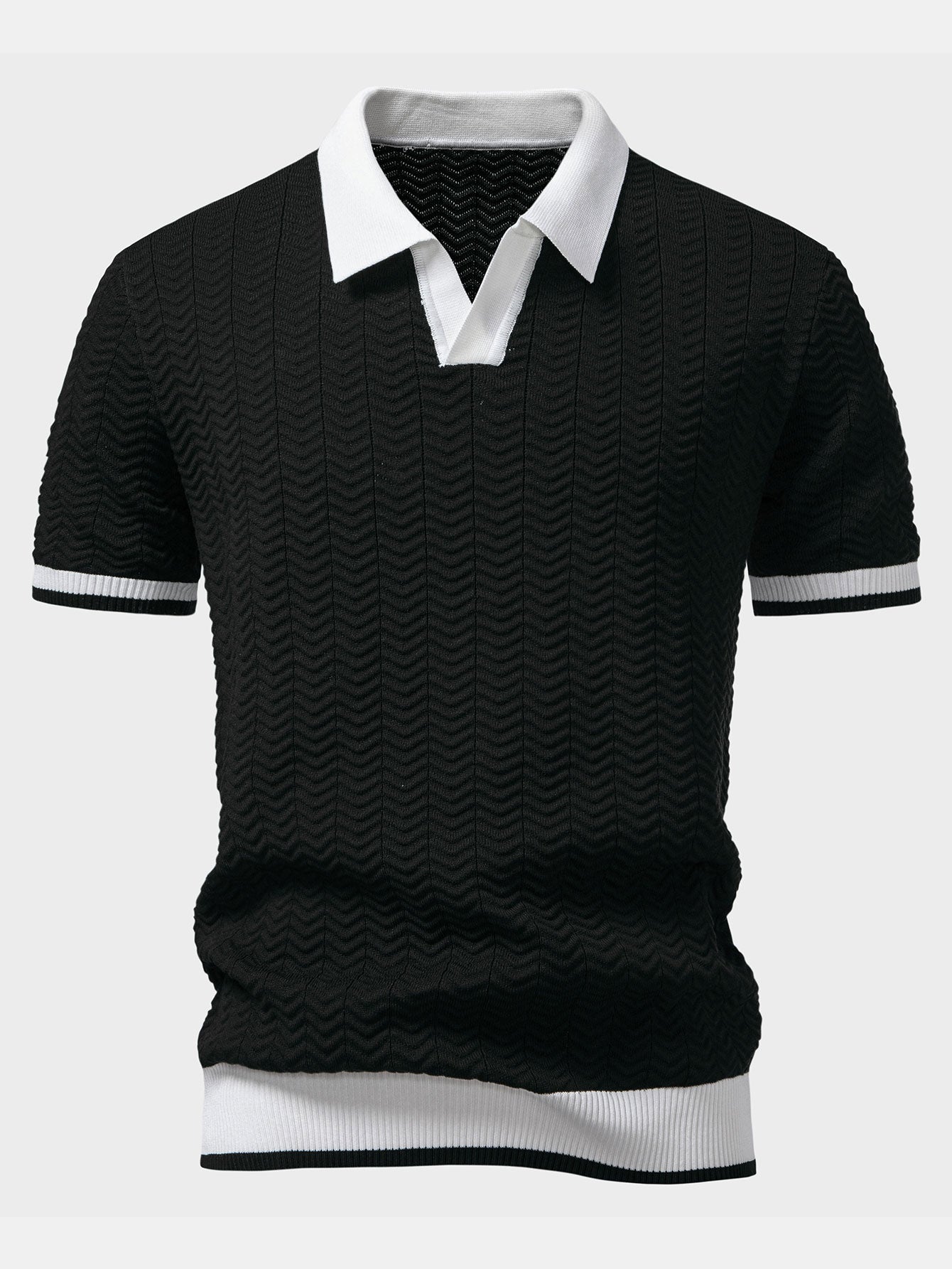 Men's V-Neck Polo Textured Contrast