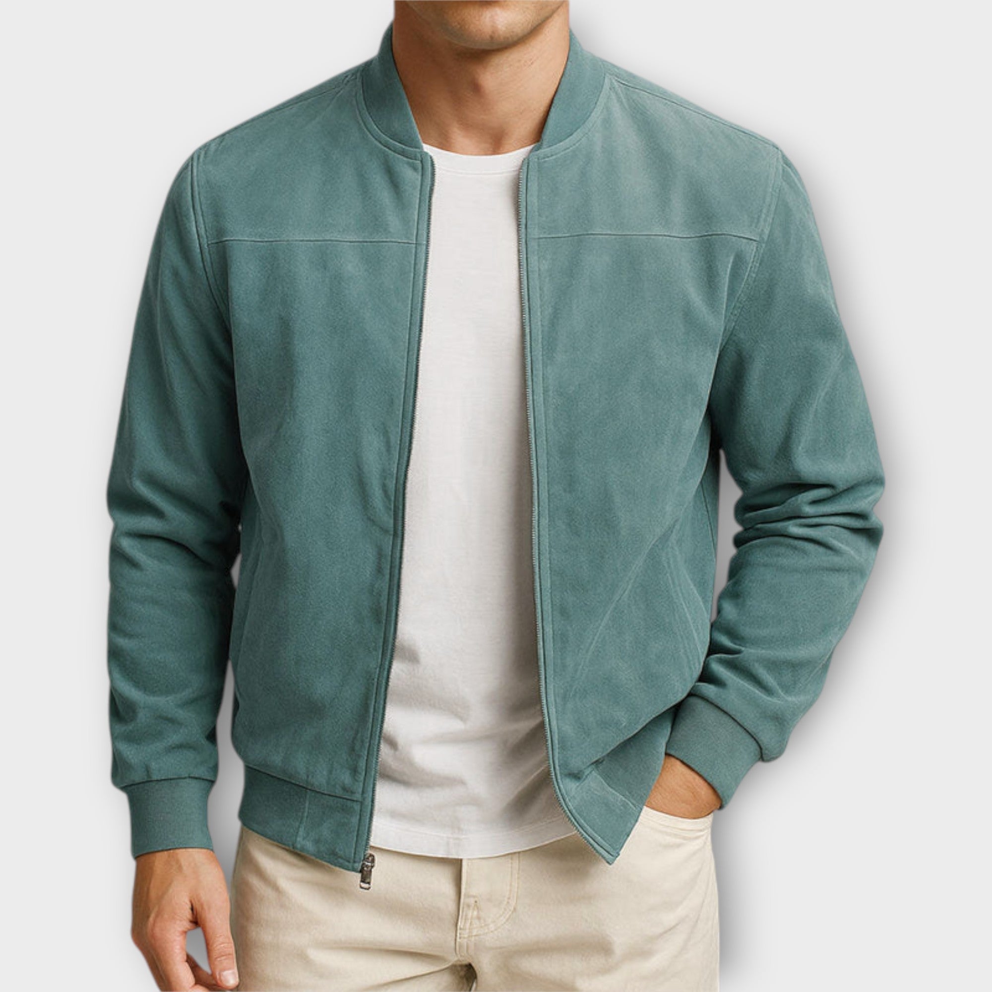 Men's Leather Suede Bomber Jacket
