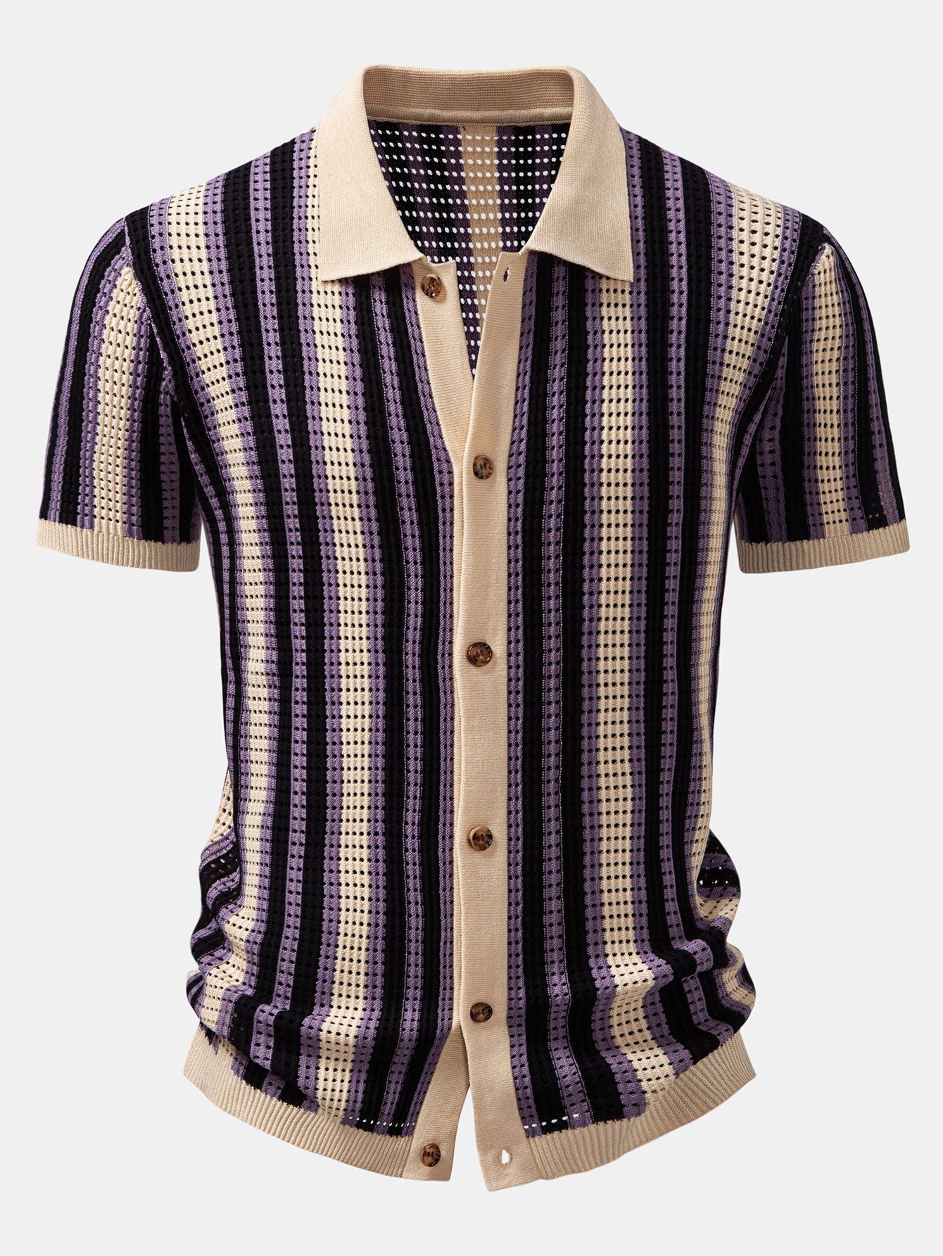 Men's Striped Crochet Eyelet Shirt