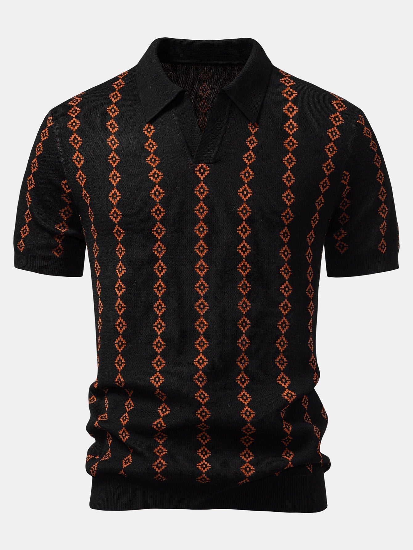 Men's Geometric Knit V-Neck Polo