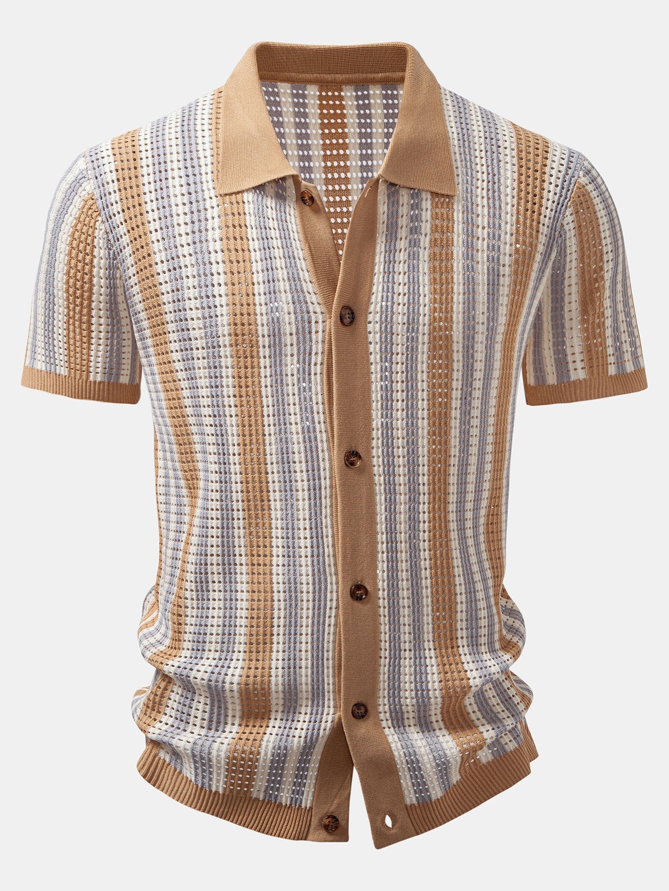 Men's Striped Crochet Eyelet Shirt