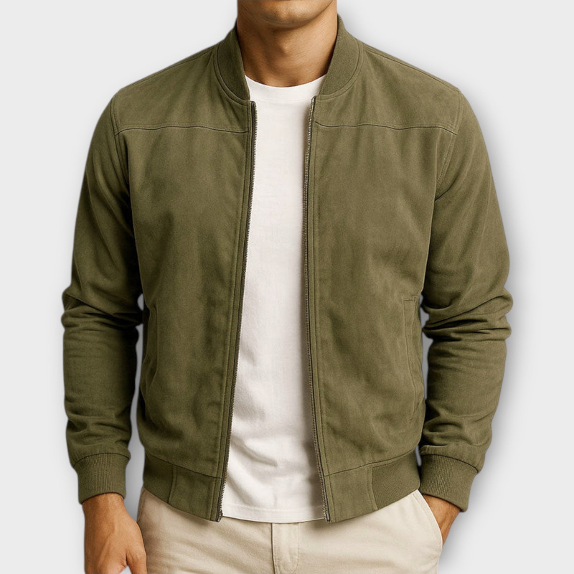 Men's Leather Suede Bomber Jacket