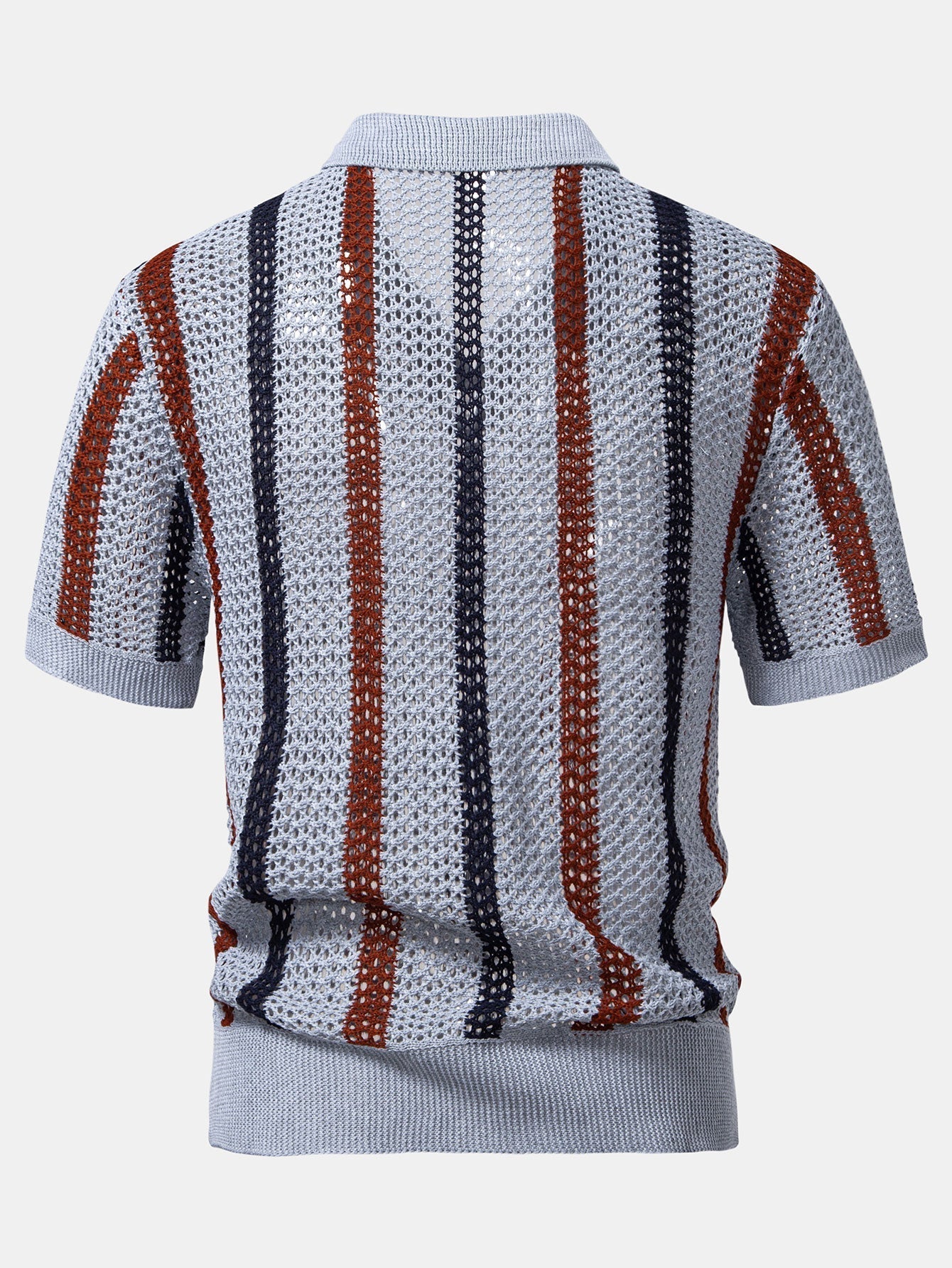 Men's Striped Crochet V-Neck Polo