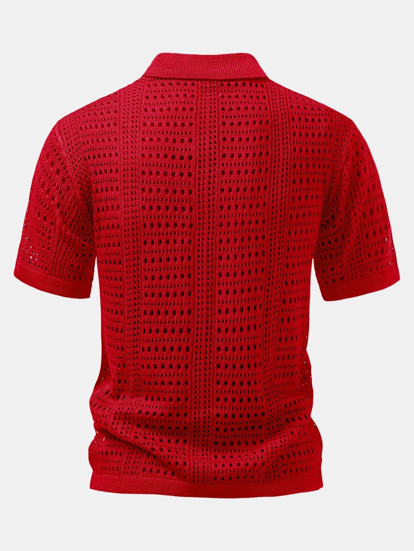 Men's Crochet V-Neck Polo & Straight Linen Pants Set