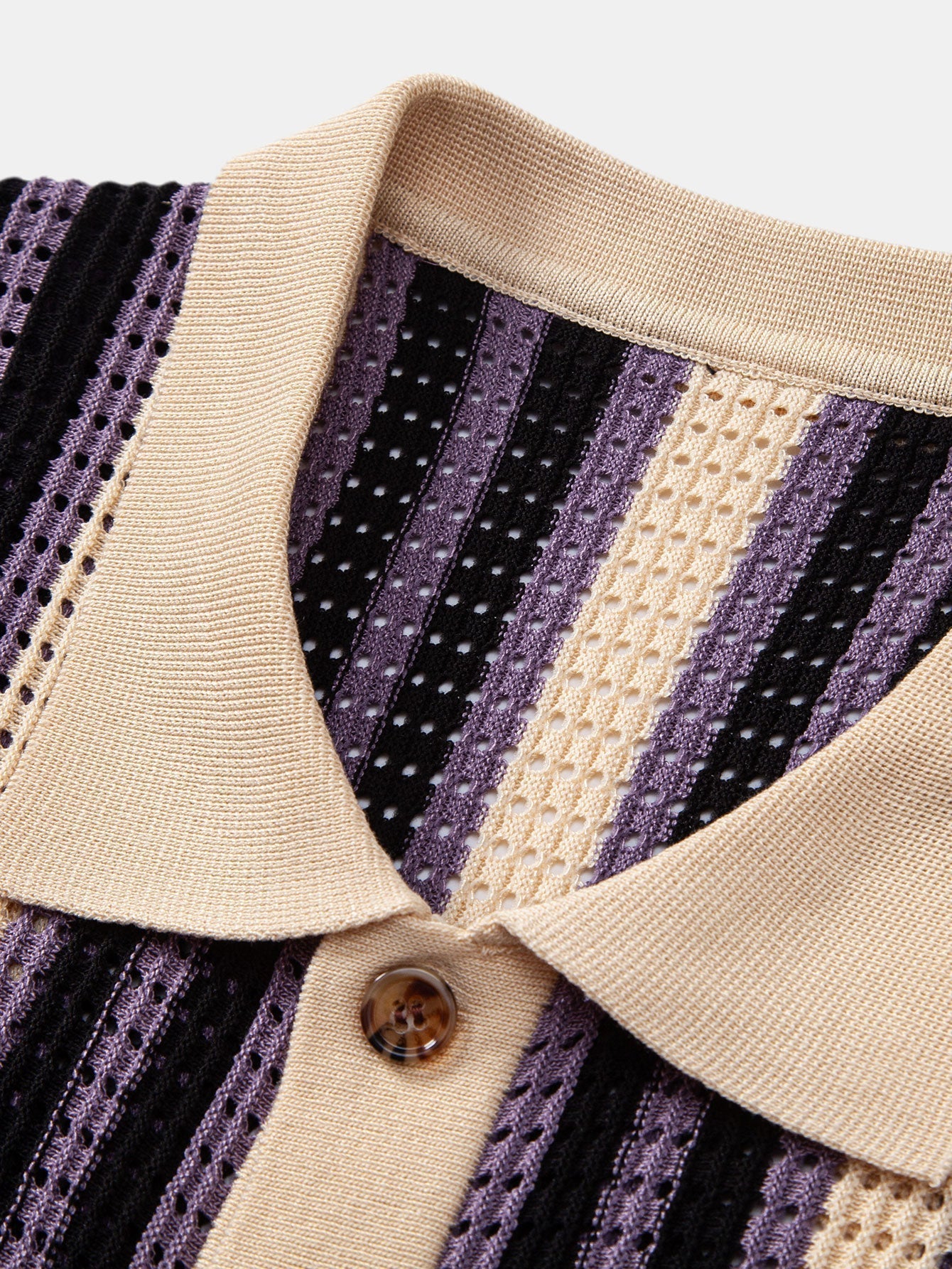 Men's Striped Crochet Eyelet Shirt