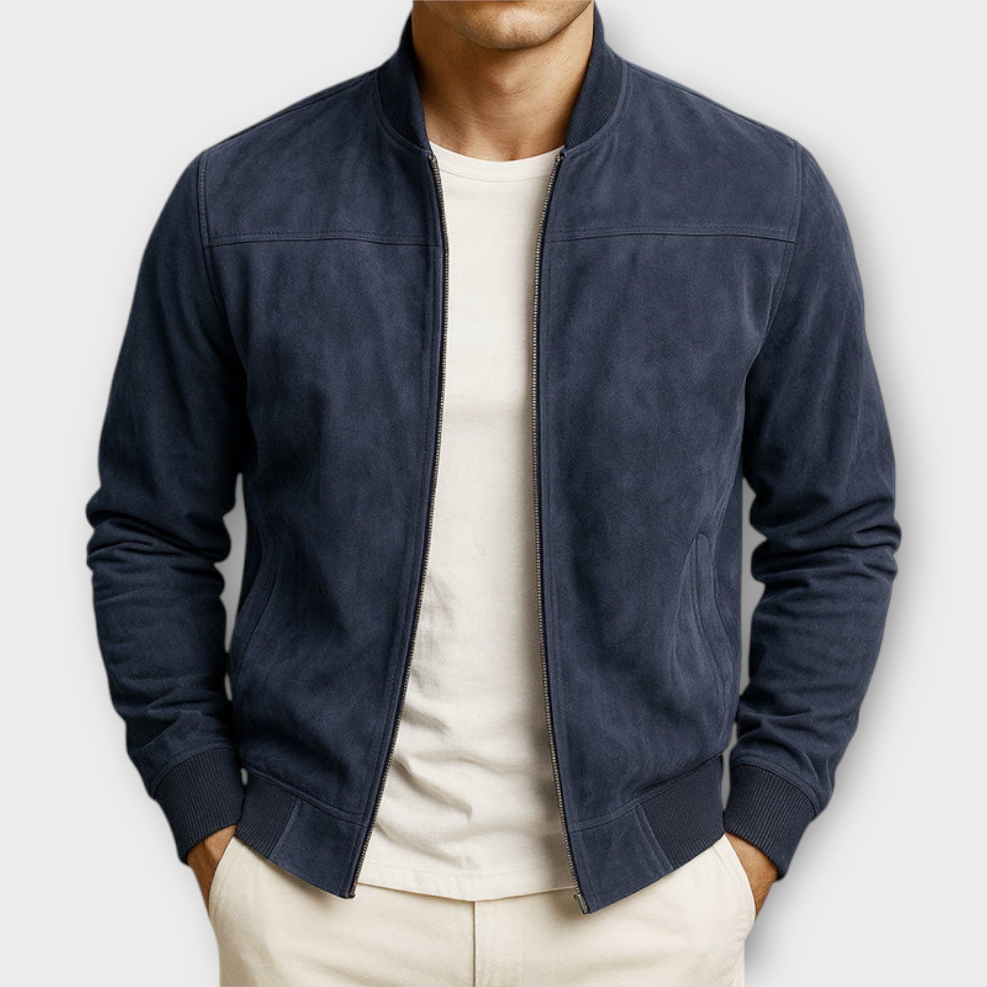 Men's Leather Suede Bomber Jacket