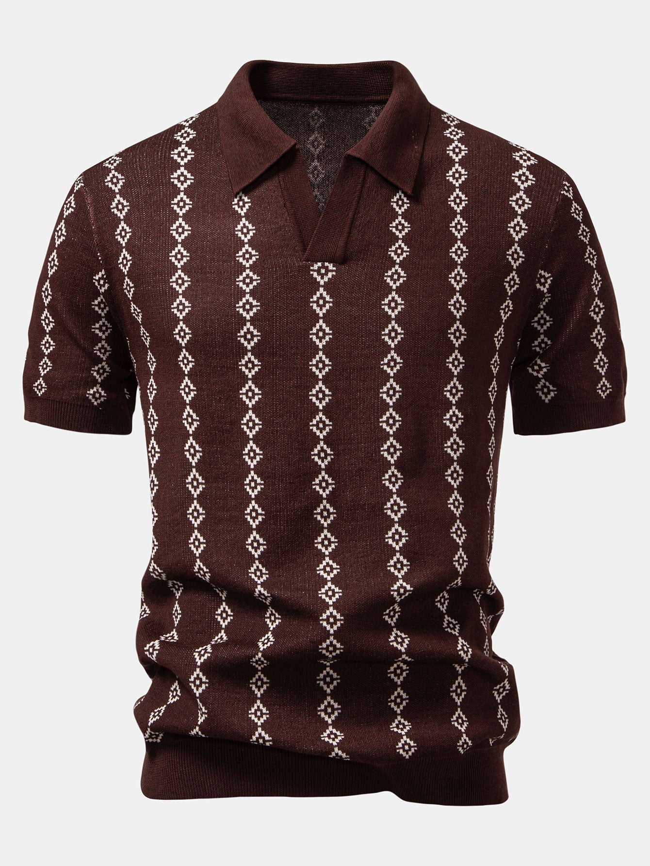 Men's Geometric Knit V-Neck Polo