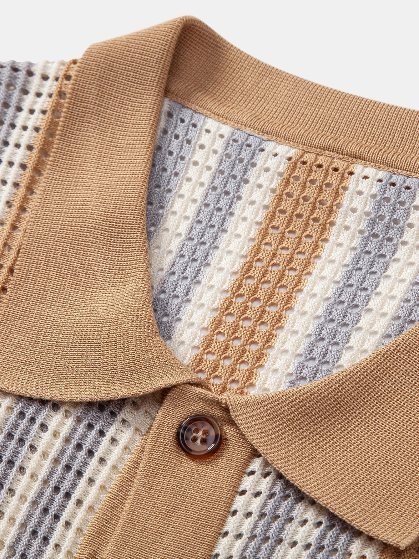 Men's Striped Crochet Eyelet Shirt