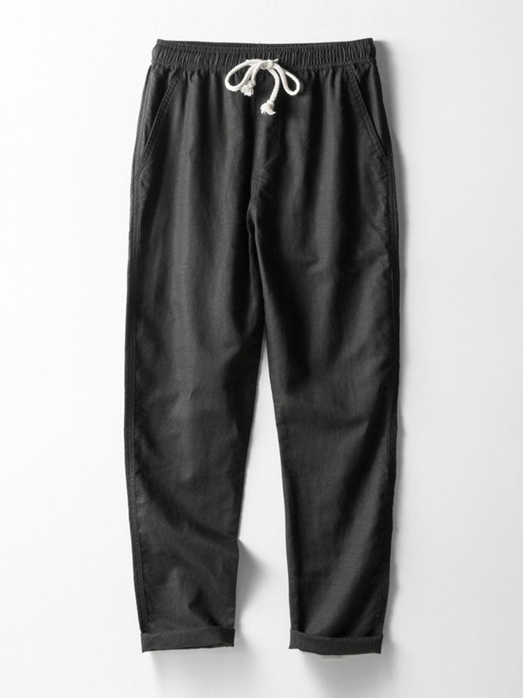 Men's Crochet V-Neck Polo & Straight Linen Pants Set