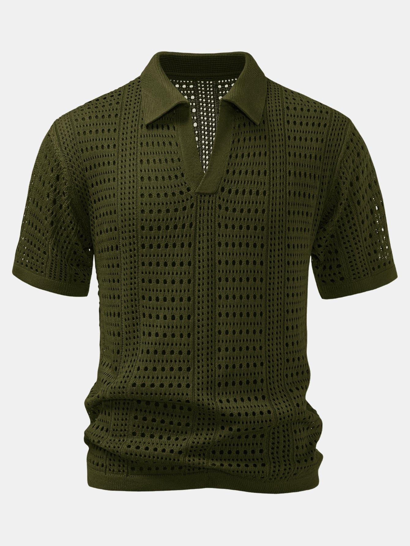 Men's Crochet V-Neck Polo & Straight Linen Pants Set