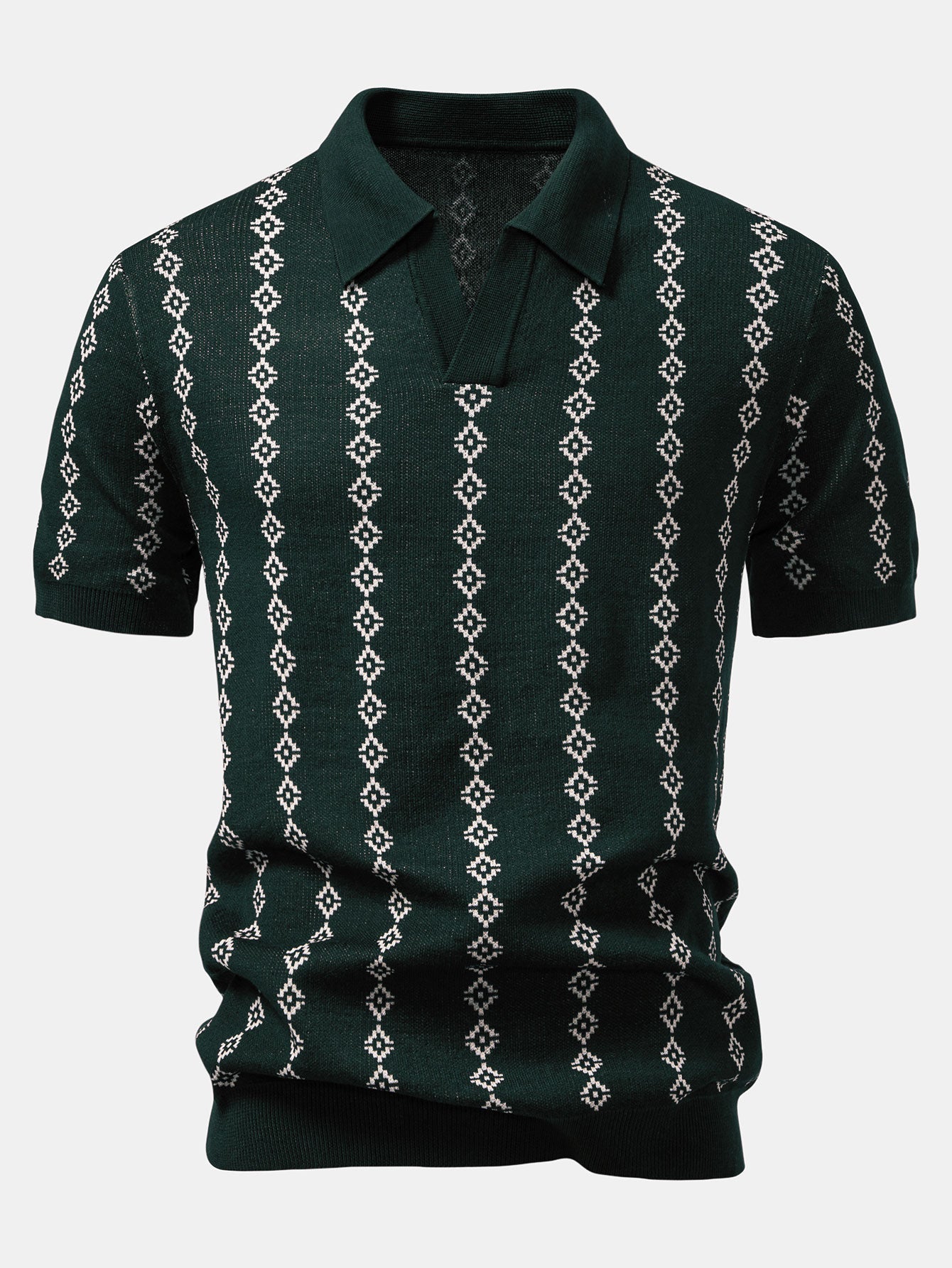 Men's Geometric Knit V-Neck Polo