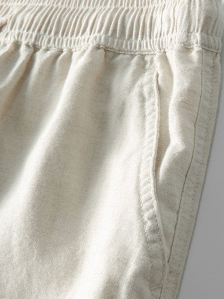 Men's Crochet V-Neck Polo & Straight Linen Pants Set
