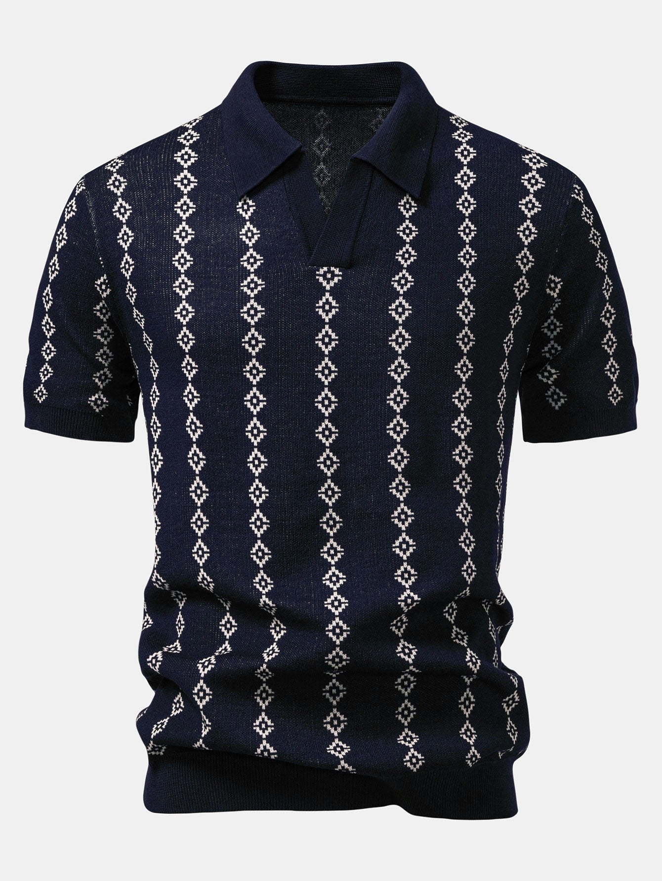 Men's Geometric Knit V-Neck Polo