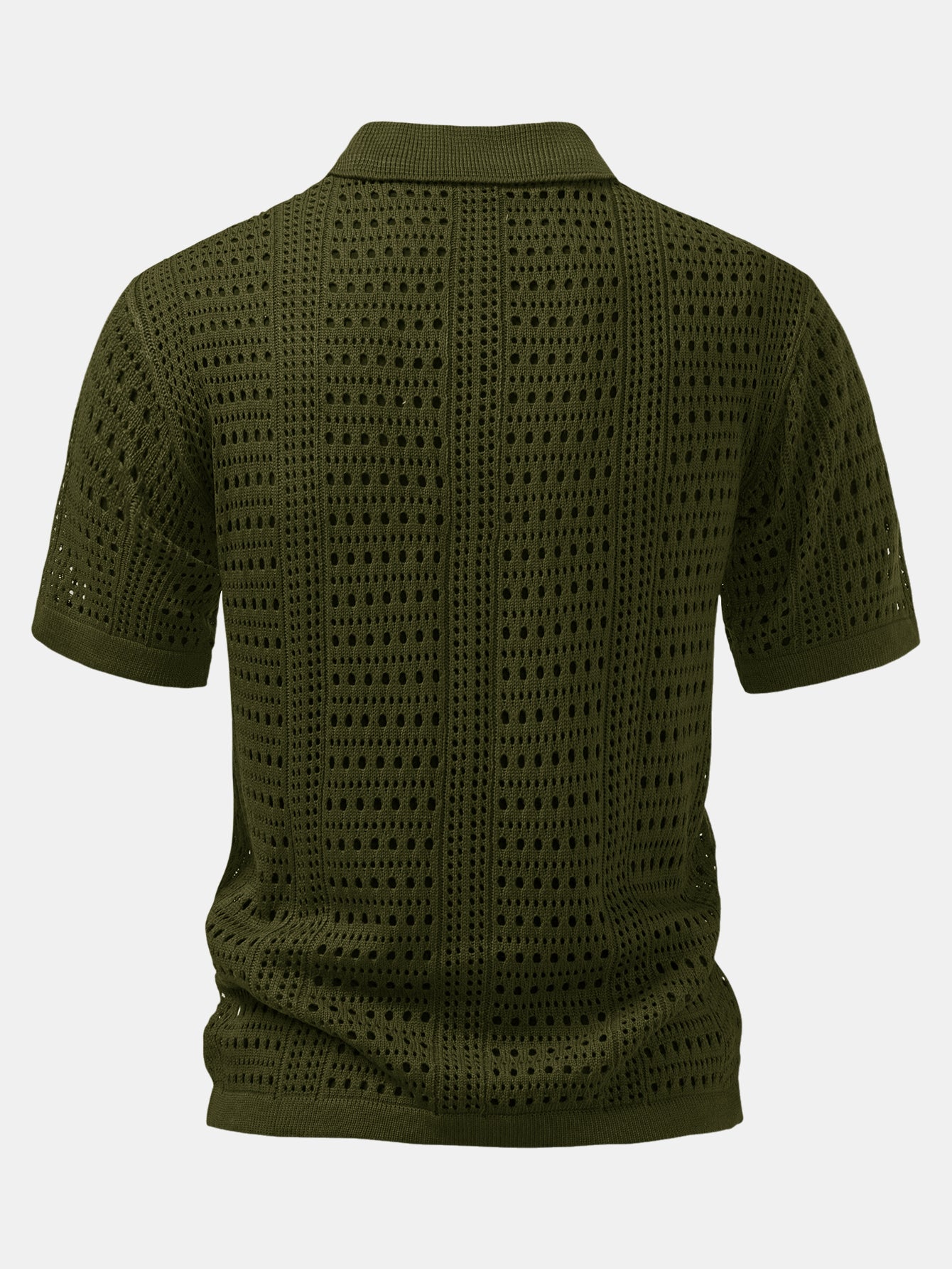 Men's Crochet V-Neck Polo & Straight Linen Pants Set