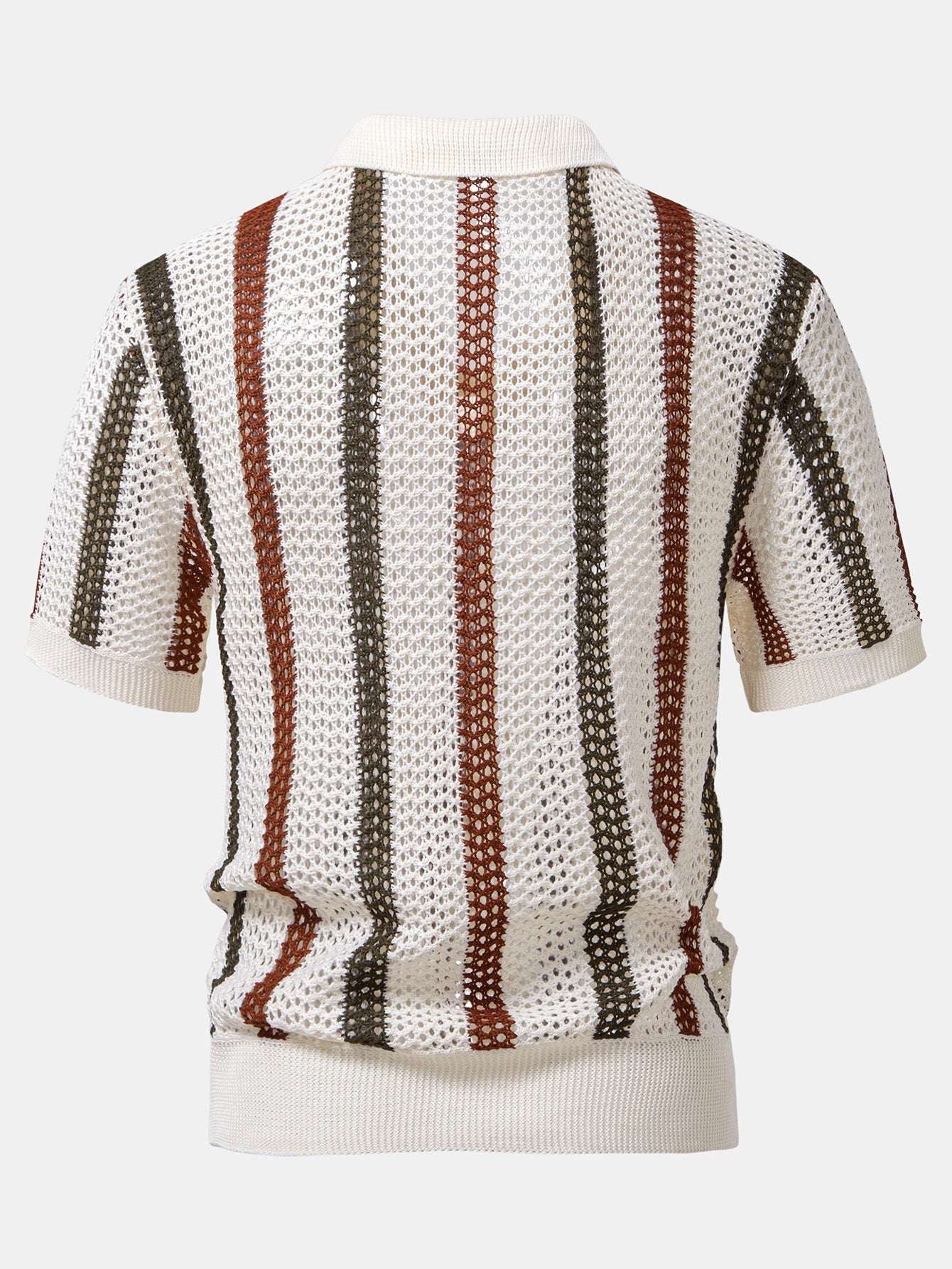 Men's Striped Crochet V-Neck Polo