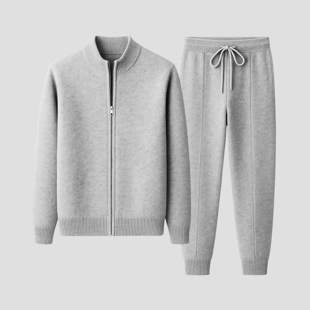 Men's Casual Set Merino Wool Zipper Jacket and Pants