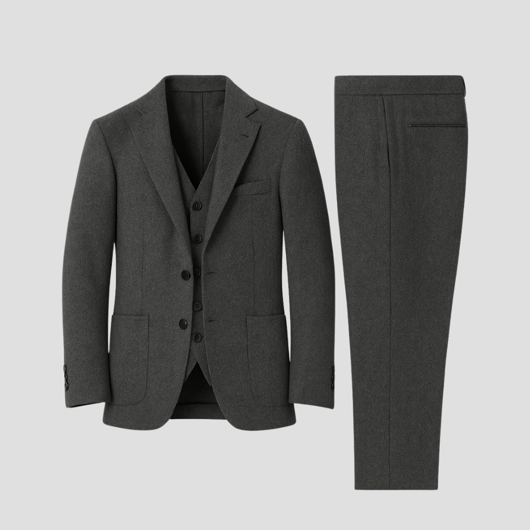 Men's Slim Suit Blended Fabric Three-Piece With Coordinated Vest