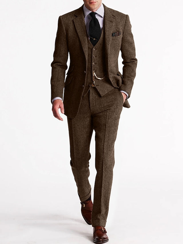 Men's 3-Piece Tuxedo - Classic Tweed Tailored Suit