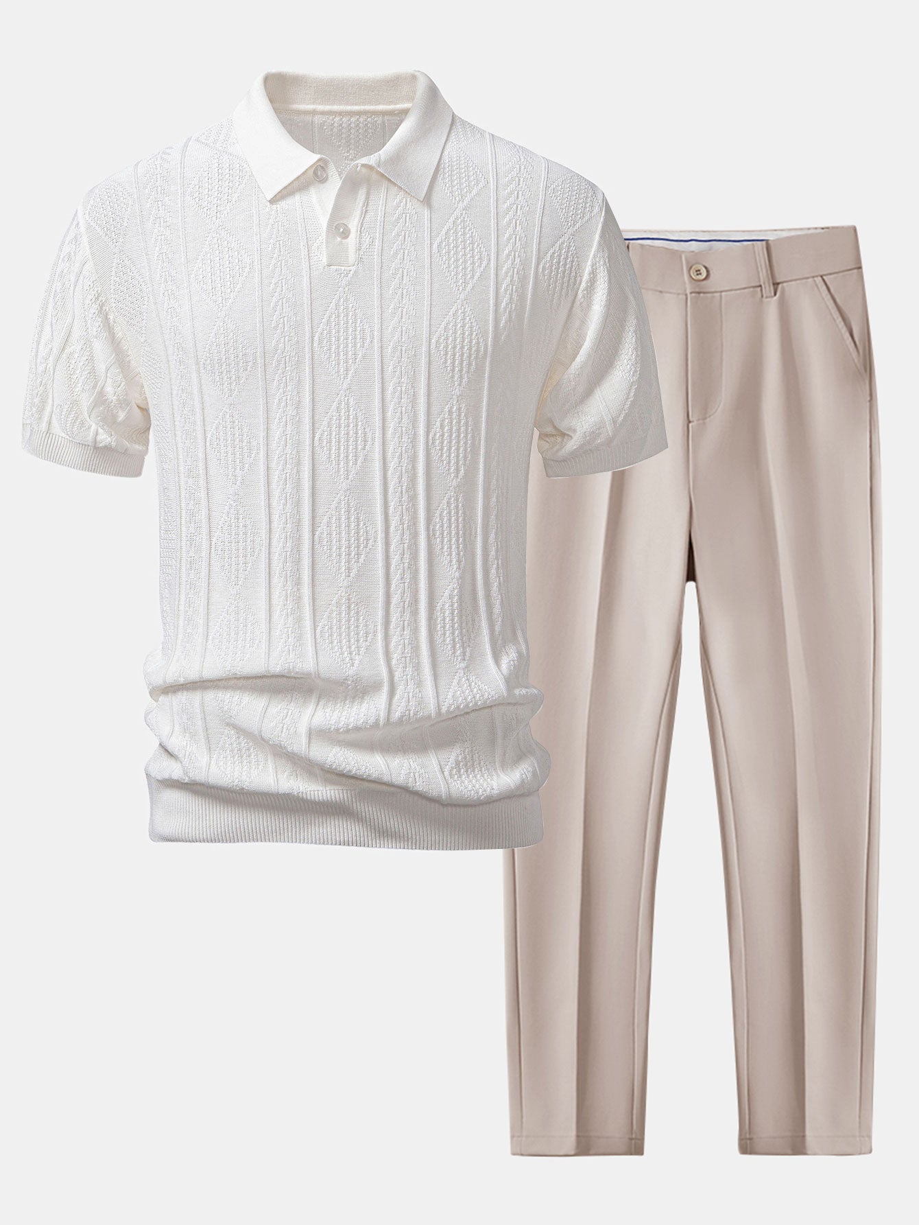 Men's Geometric Jacquard Polo & Slim Pants Set