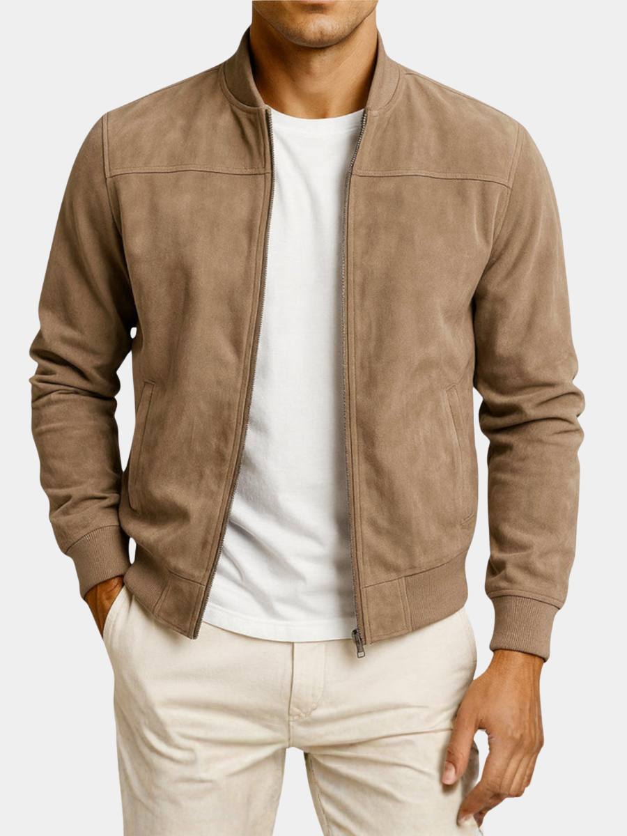 Men's Leather Suede Bomber Jacket
