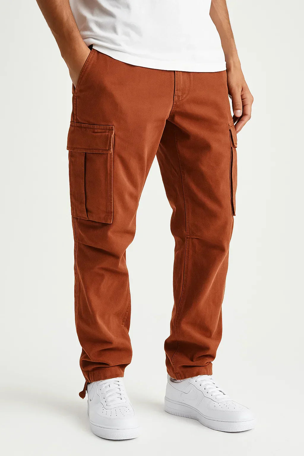 Men's Overalls Cotton Loose Fit Tactical Pants With Elastic Waist