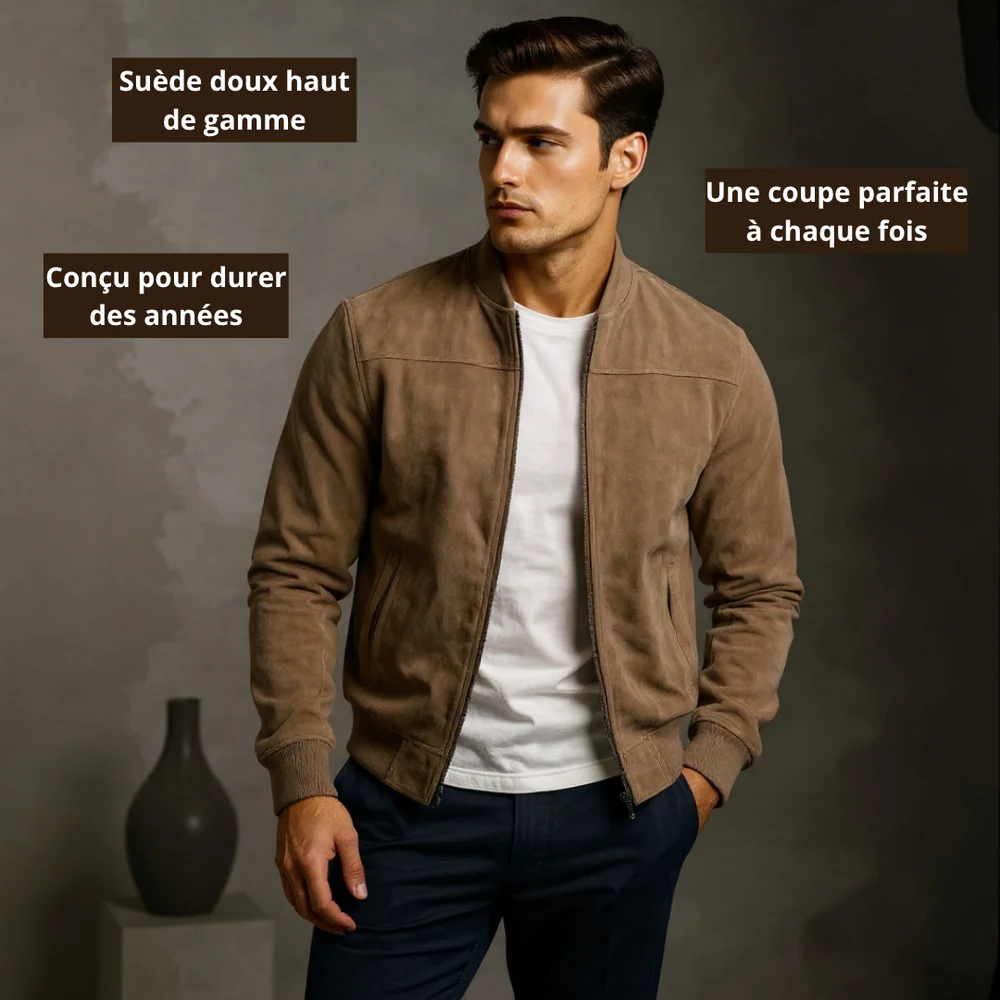 Men's Leather Suede Bomber Jacket