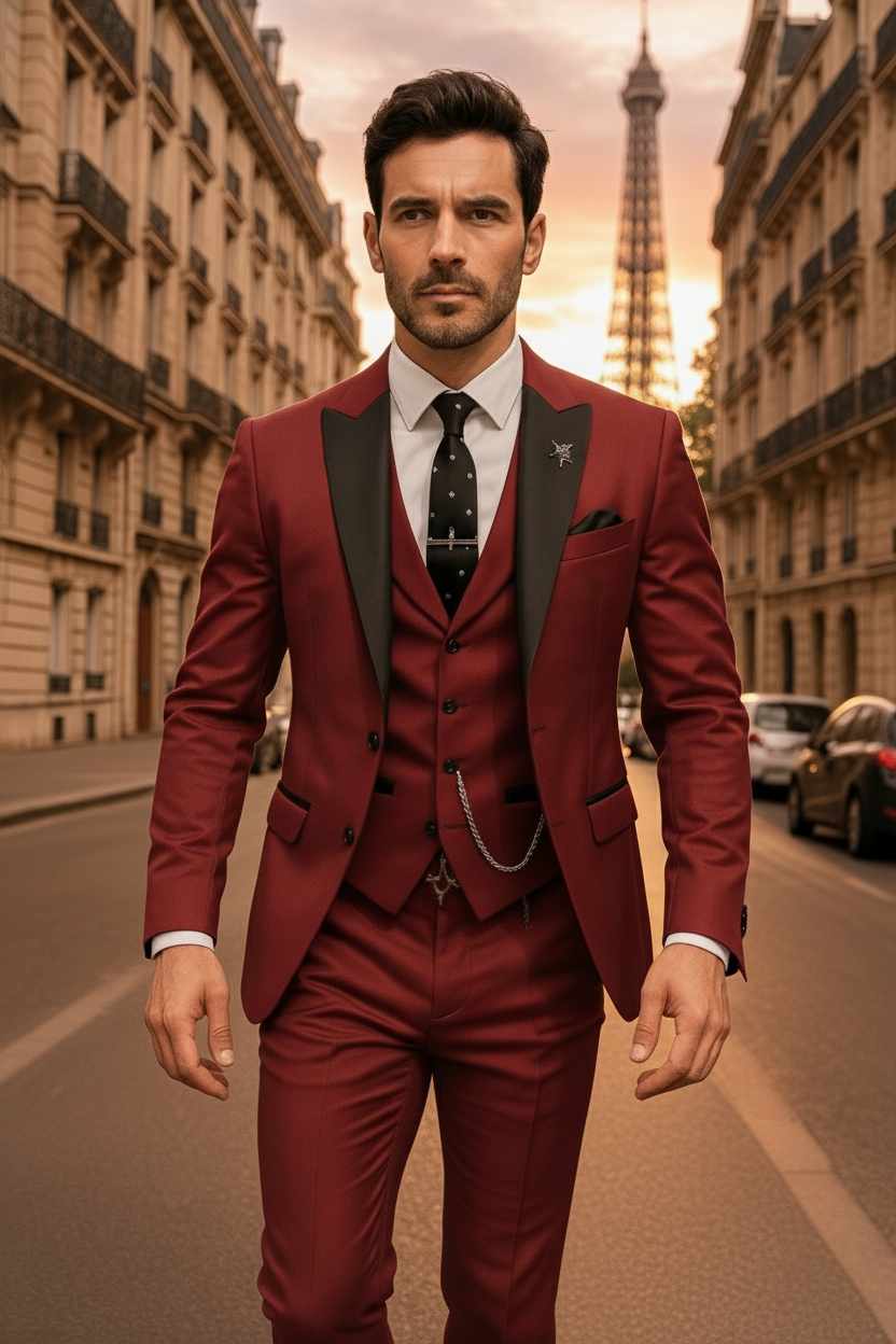 Men's Slim Fit 3-Piece Suit - Blazer, Waistcoat and Trousers Set