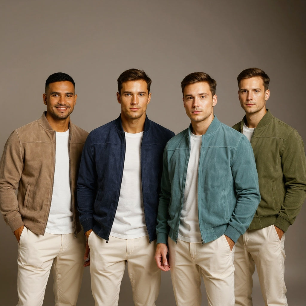 Men's Leather Suede Bomber Jacket